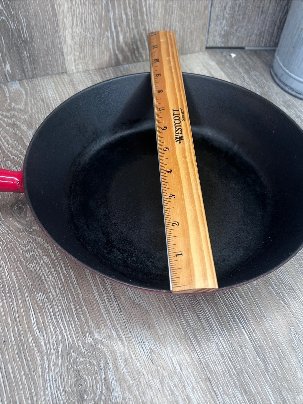 Le Creuset Cast Iron Skillet 24 Red Wooden Handle | Vintage France Cookware